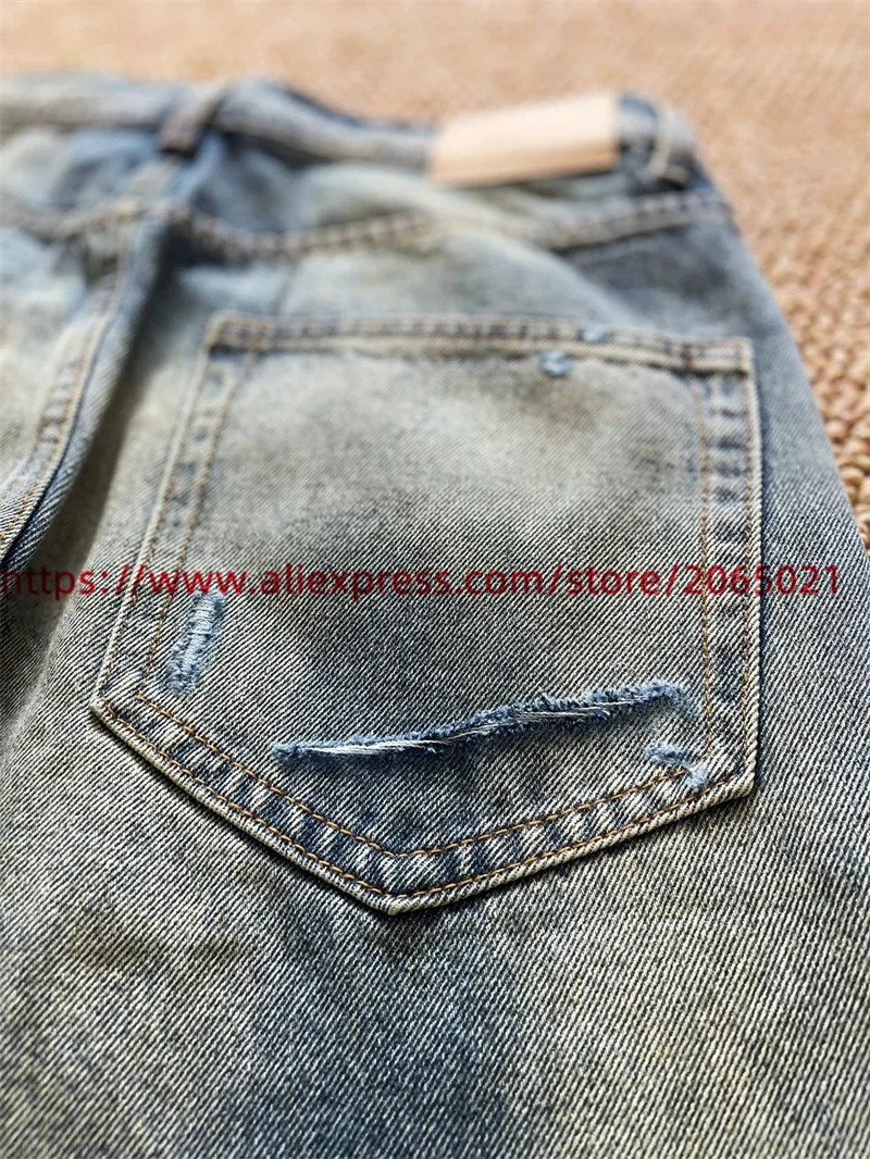 Washed Destroy Vintage ERD Straight Leg Jeans Pants Men Women 1:1 Top Quality Joggers Trousers