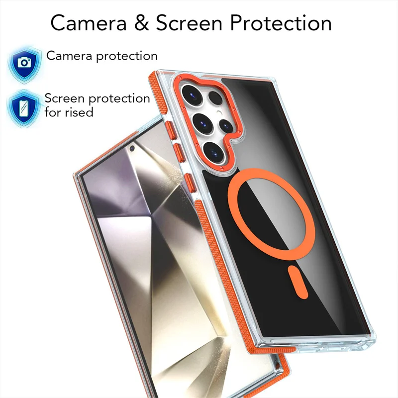 

Luxury Magsafe Wireless Charge Shockproof Clear Phone Case For Samsung Galaxy S24 S23 S22 Ultra Plus Magnetic black Cover