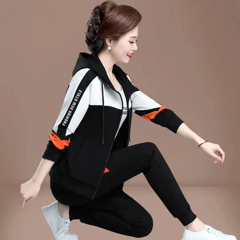 Mother Clothes 3 Piece Set 2023 Spring Autumn New Fashion Casual Sports Suits Middle-Aged Women Sportswear Tracksuits Outfit 4XL