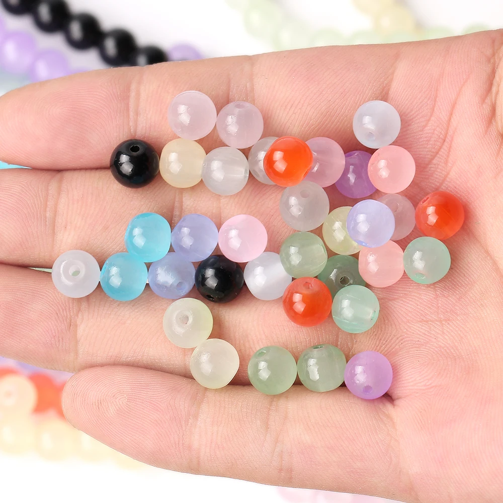 6/8/10mm Imitated Jade Opaque Glass Round Loose Beads For Jewelry Making DIY Bracelet Necklace Earring Findings