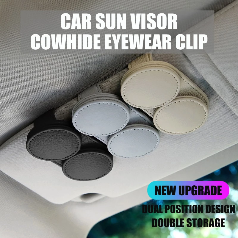 New Car Sunshade Glasses Clip，Genuine Leather Material，Ticket Folder，Glasses Storage Box，Car Makeup Mirror Glasses Clip