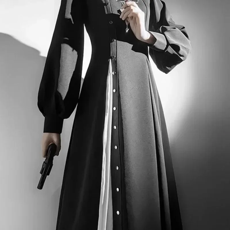 2025 初秋の新作長袖ドレス Y2k ゴシックダークアカデミア服原宿黒白ロリータドレス女性用