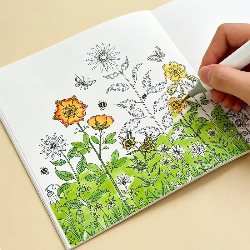 An Adult Soothing and Relaxing Hand Drawn Coloring Book, A Flower Secret Realm , A Flower Vine Fine Line Manuscript， 24 Pages