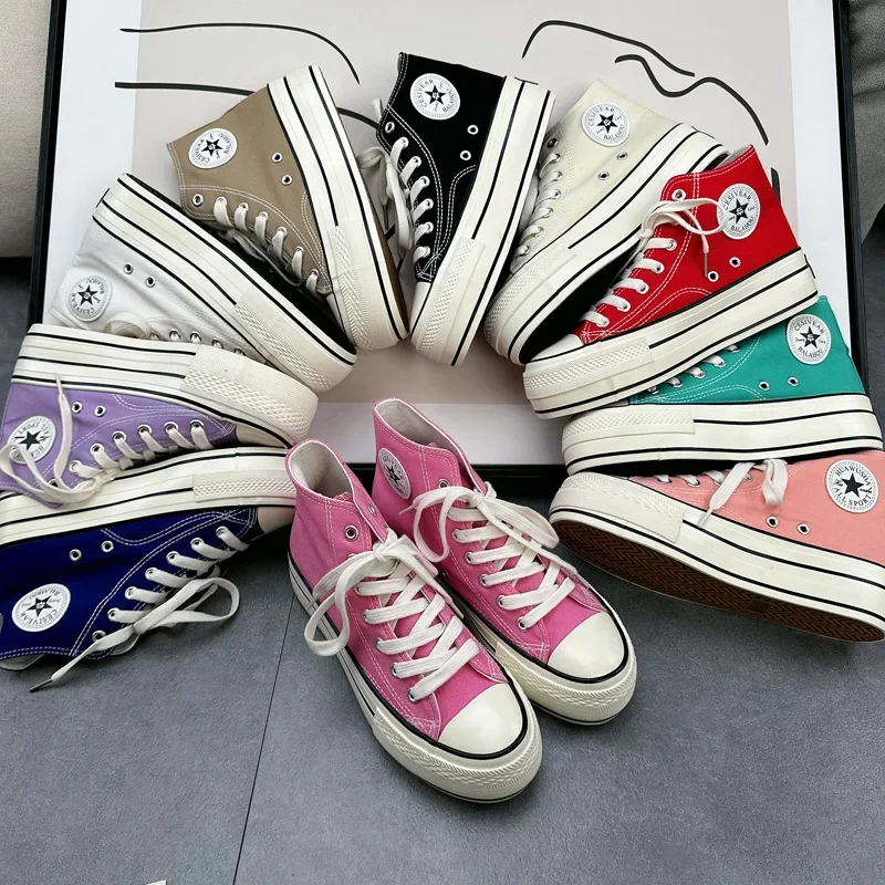 Canva Women's2023 جديد ربيع الخريف أحذية منصة عالية الجودة تنوعا خمر مشرق النفط طالب أحذية قماشية مع نعل سميك #4