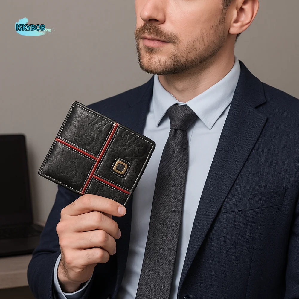 

Portable Classic Men's Short Wallet Pu Leather Casual Credit Card Holder Business Solid Color Male Bifold Wallets Gift