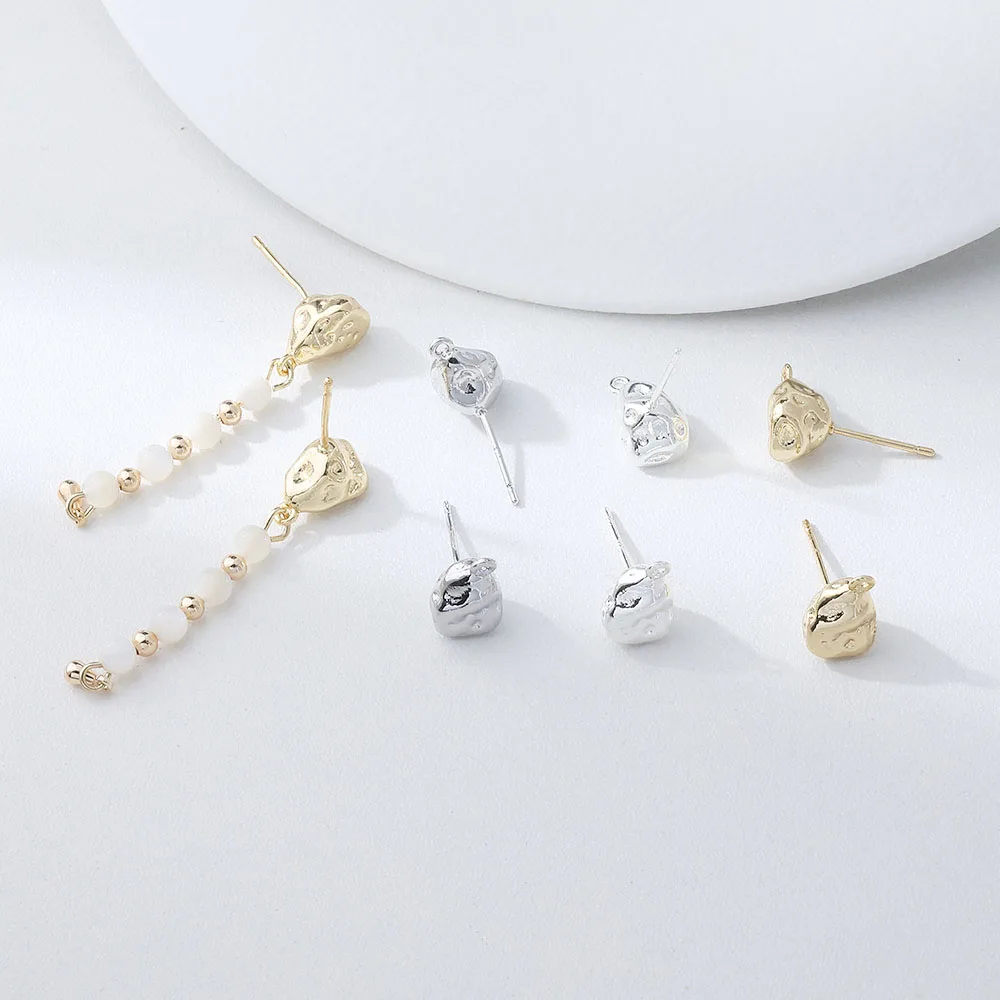 4 Stück unregelmäßige Ohrstecker Ohrringe für Schmuckzubehör, Komponenten, DIY, handgefertigt, Messing, 14 Karat vergoldet, Zubehör, 13 x 8 mm