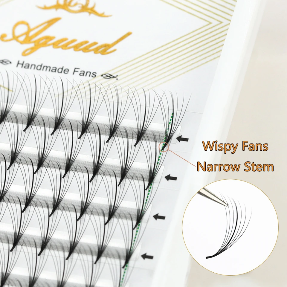 AGUUD 5D/7D/9D Spike Premade Fans Cluster Extension ciglia Base piatta Wispy Russian Volume Fans Flat Stem Lashes Extension