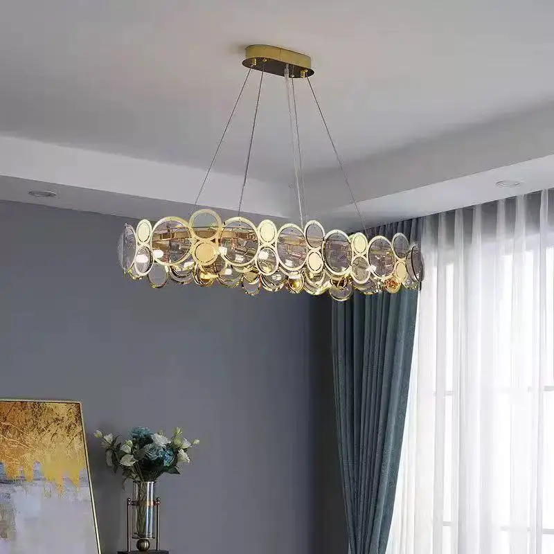 

BOSSEN 2025 Modern Glass Hardware Rectangular Ceiling Light Dimmable Adjustable Chain Luster Hardware Chandelier for Living Room