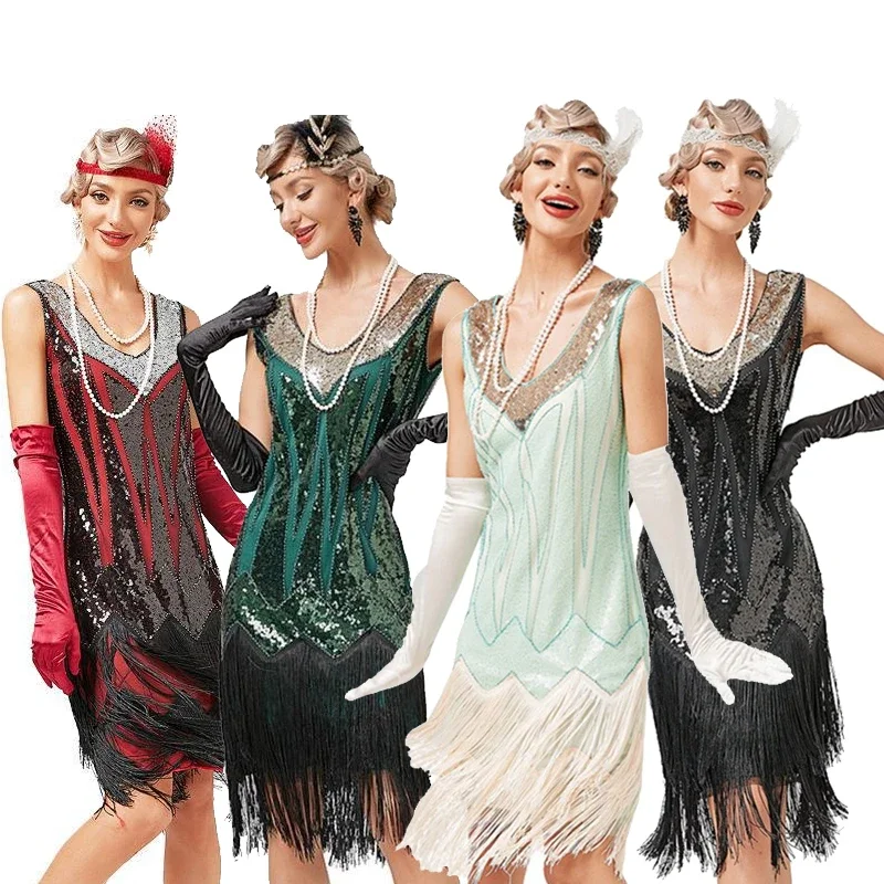 

Women's Retro 1920s Double Tassel Dress Dress Fashion Sequined Masquerade Party Dress Stage Performance Cosplay Clothing