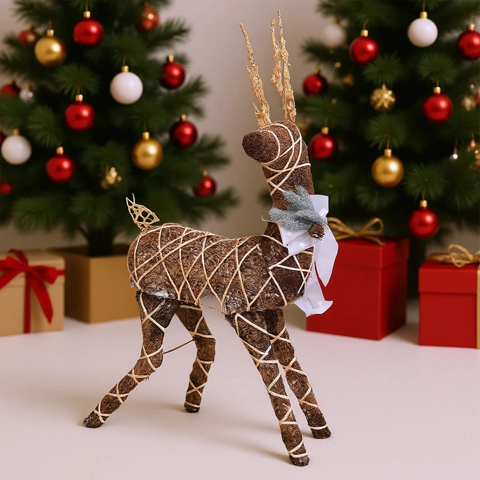 

Outdoor Reindeer Christmas Decoration Gold 3D Iron Rattan Xmas Reindeer for Indoor Garden Yard Lawn Xmas Decoration