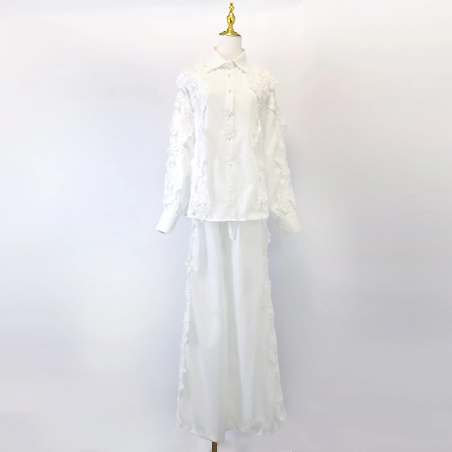 

Women's Embroidered Lace Patchwork Top irt + Pants Two-Piece Set Long Sve Faionable Ensemble i Color in Sto