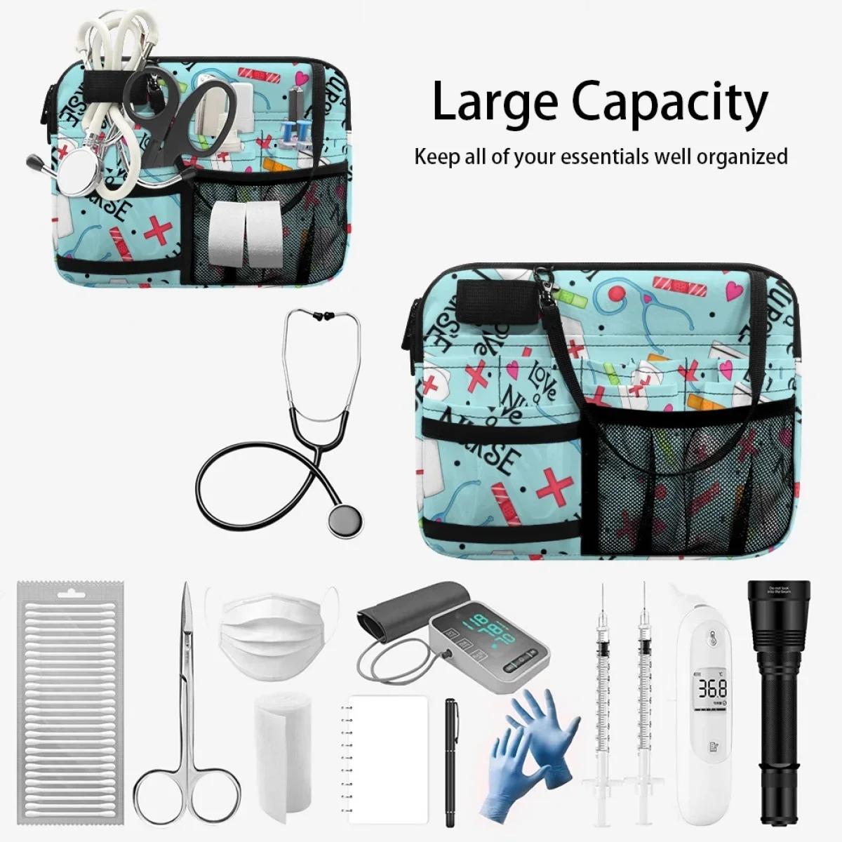 Portable Multi-Pocket Medical Pouch Nurse Stethoscope Printing Women Waist Bag Fanny Pack for Physician Assistants Pharmacists