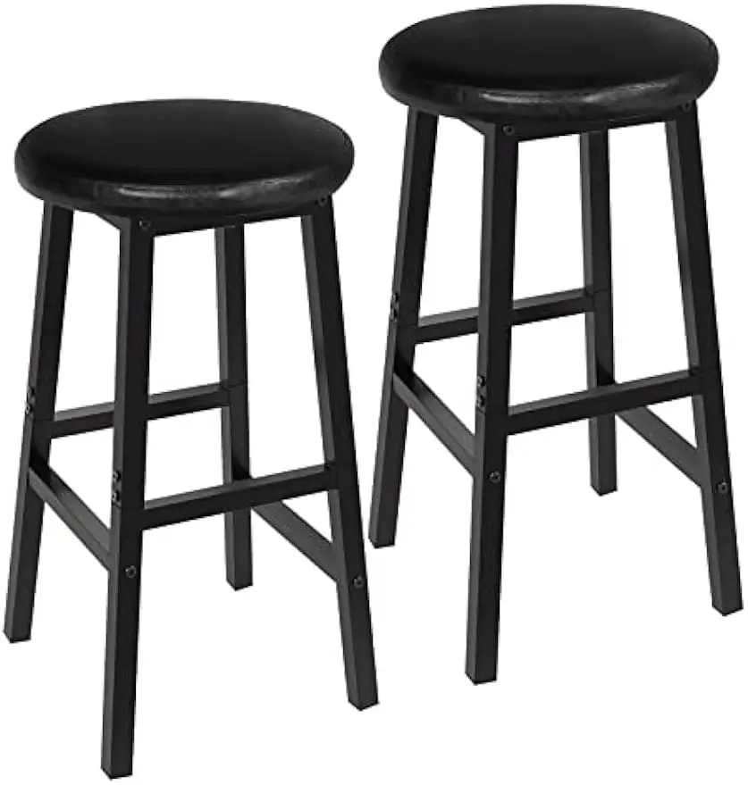 Bar Stools, Bar Stools Set of 2, 24 Inch PU Upholstered Height Stools, Kitchen Breakfast Stools with Footrest, Easy to Assemble