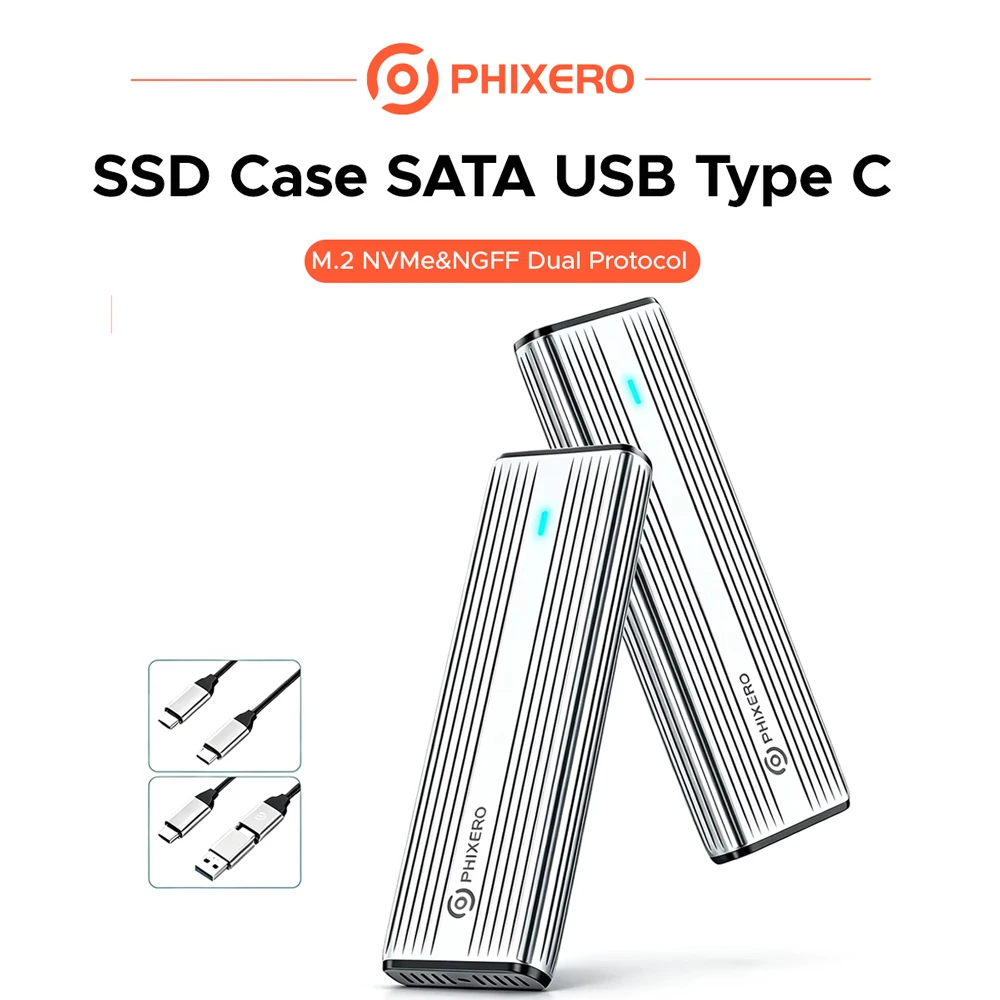 PHIXERO SSD Enclosure SATA SSD Case External Adapter NVMe SATA M.2 to USB Type C Dual Protocol 10Gbps USB 3.1 Gen2 SSD Case