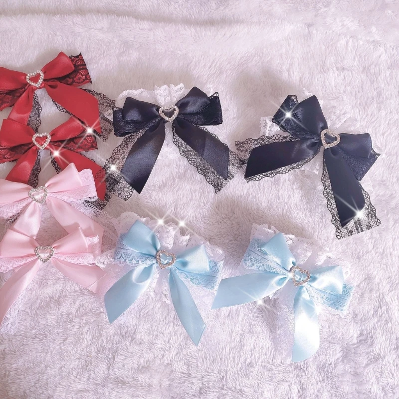 1 paio di polsini da polso gotici Lolita dolce fiocco in raso volant pizzo floreale braccialetto in tulle braccialetto cameriera giapponese cosplay manica a mano