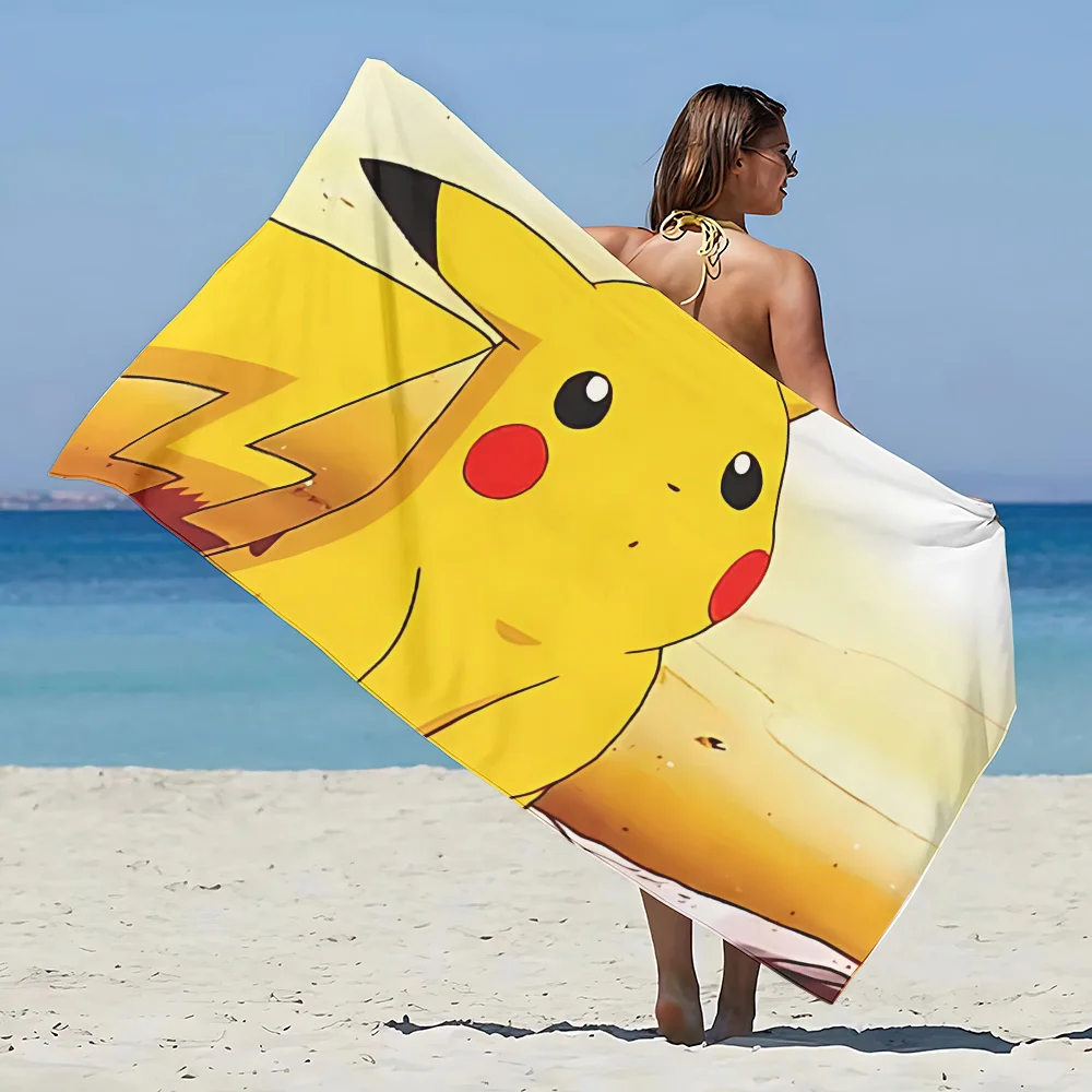 ผ้าขนหนูชายหาด P-Pokemon P-Pikachu อนิเมะน่ารักผ้าไมโครไฟเบอร์กันนํ้านิ่มแห้งเร็วใช้เป็นของขวัญสำหรับผู้หญิงเดินทาง