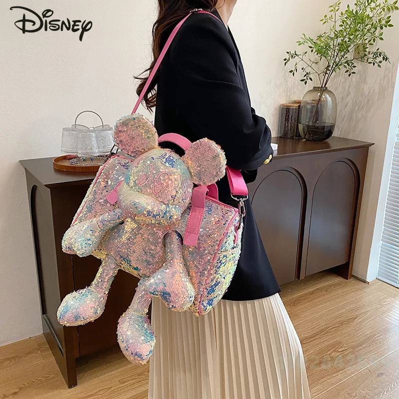 Disney Mickey Nieuwe Damespop Tas Mode Hoge Kwaliteit Glitter Dameshandtas Cartoon Grote Capaciteit Woon-werkverkeer Fitnesstas