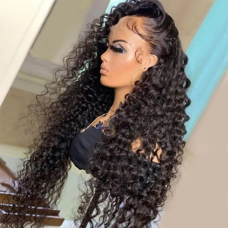 

Soft 180Density 26“ Long Kinky Curly Natural Black Lace Front Wig For Women Babyhair Preplucked Heat Resistant Glueless Daily