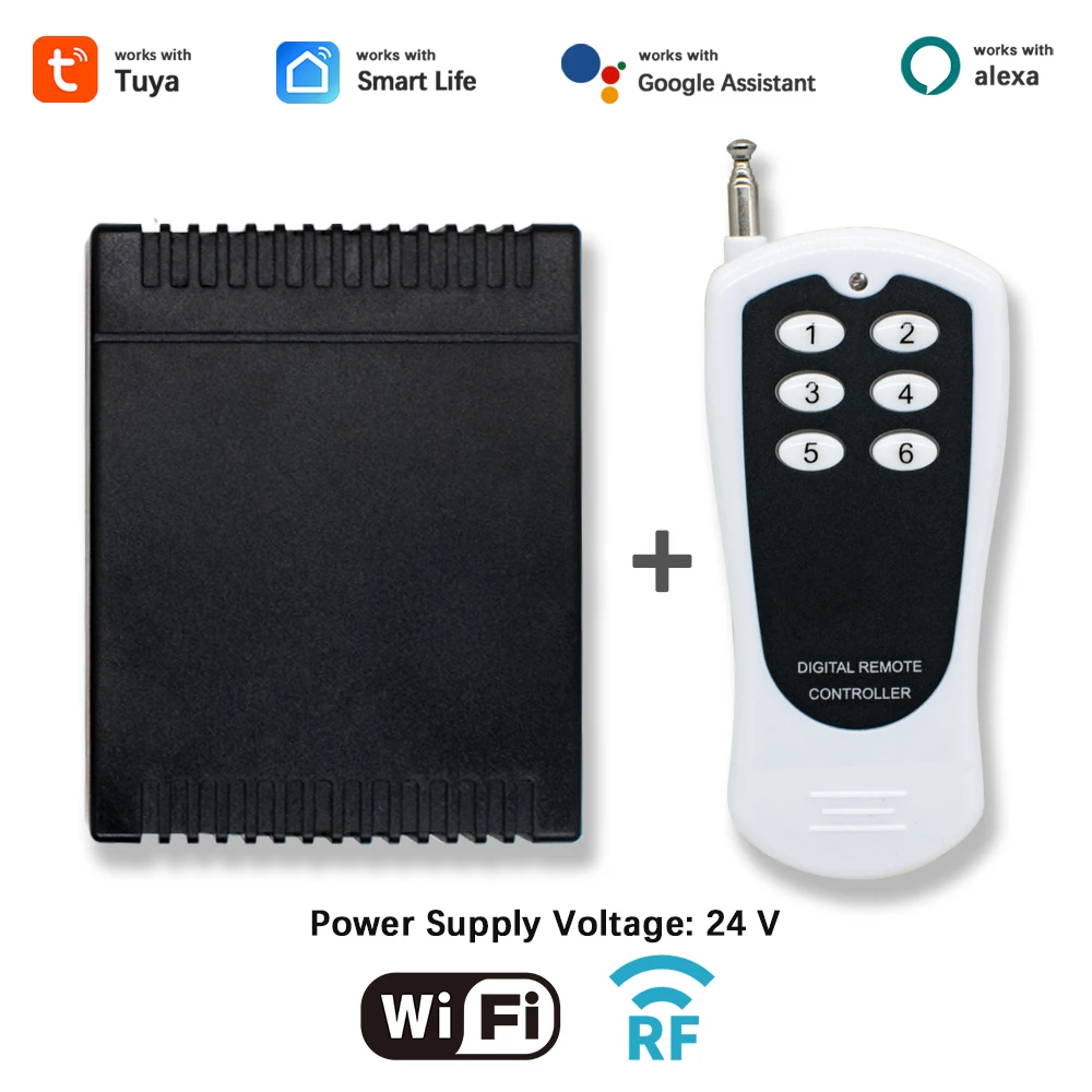 6CH Tuya WIFI Home Automation Switch Motor Module DC 12V 24V 433MHz RF Wireless Remote Control with Case For Alexa