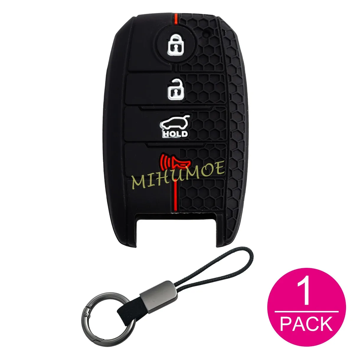Voor Kia Optima Sportage Sorento Soul Niro 2017 2018 2019 Afstandsbediening Fob Shell Cover Chain Siliconen Autosleutel Case 4 Knoppen Zwart