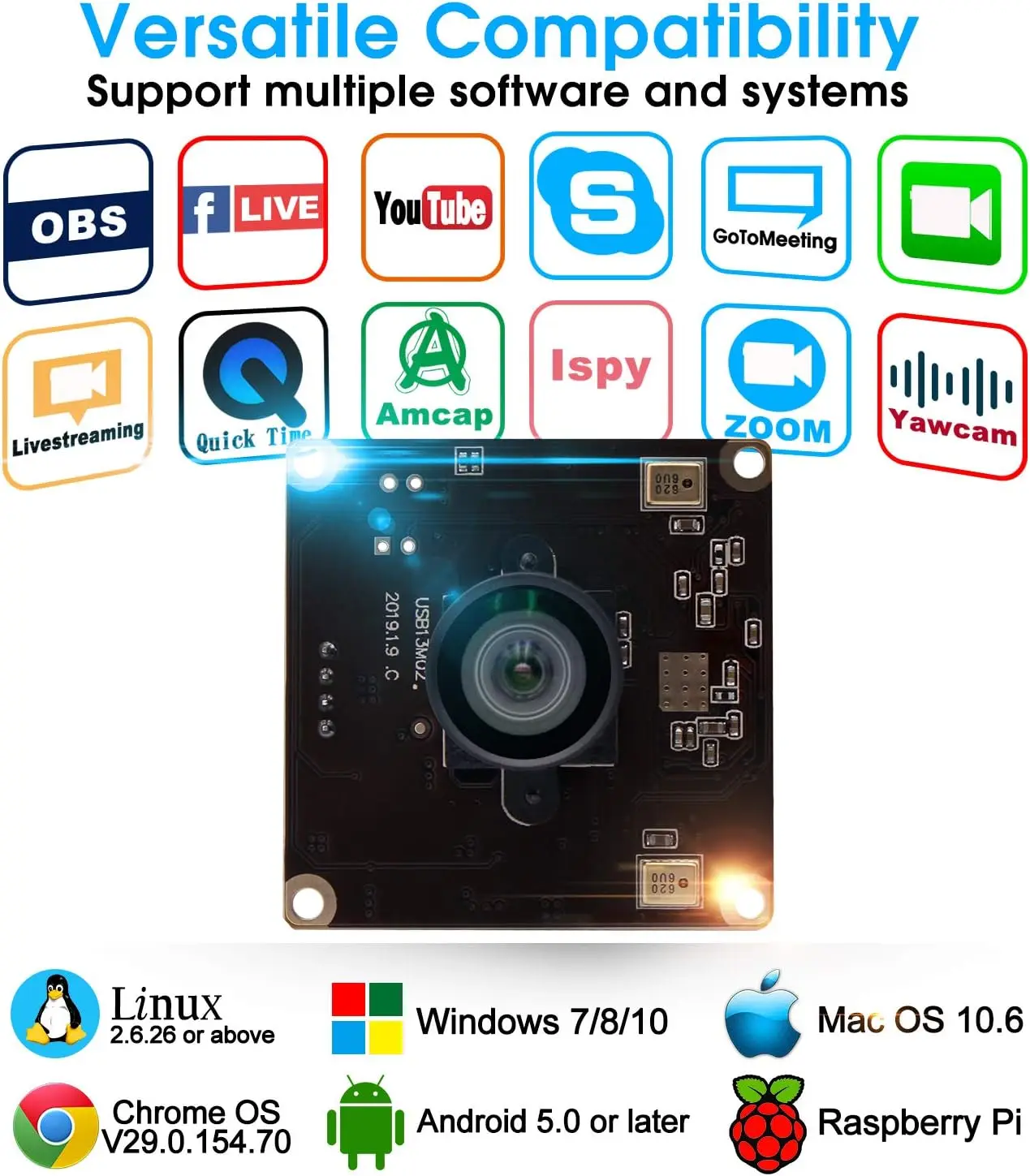 Module de caméra USB SVPRO 13MP HD, webcam USB IMX214 avec double microphone, numérisation de documents à prise de vue élevée, UVC OTG pour Windows Android