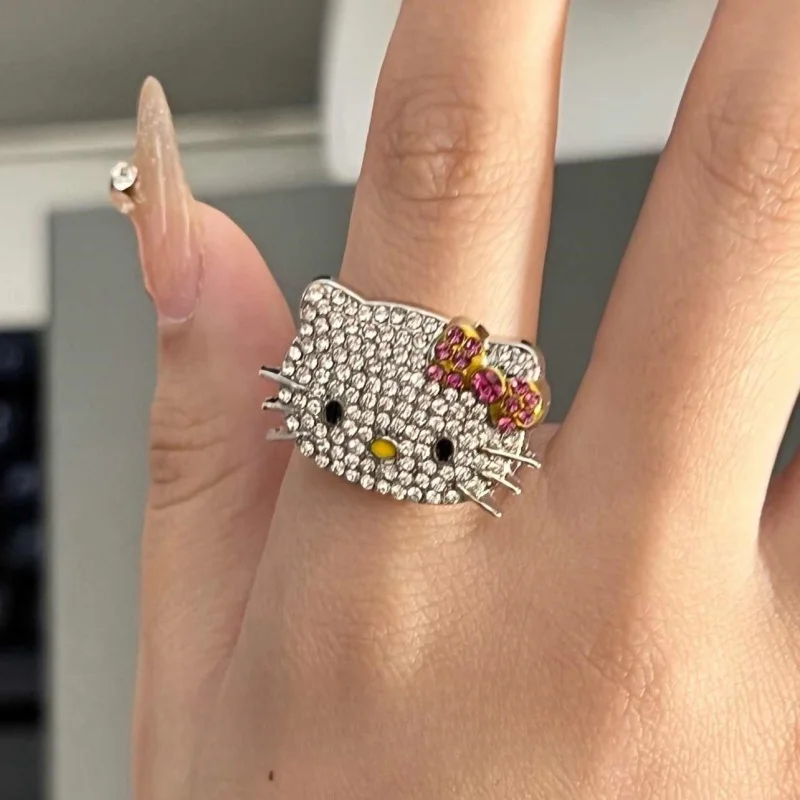 

New Original Design Kitty Cat Diamond Ring Millenial Niche Sweet Cool Spice Cute Girl Ring Birthday Gift In Stock