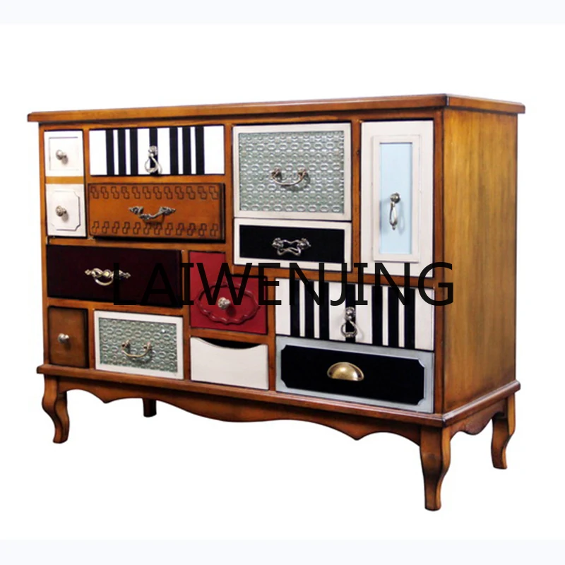 RWJ Mediterranean Locker Pastoral Style Mixed Dining Cabinet Bedroom Living Room Chest of Drawers