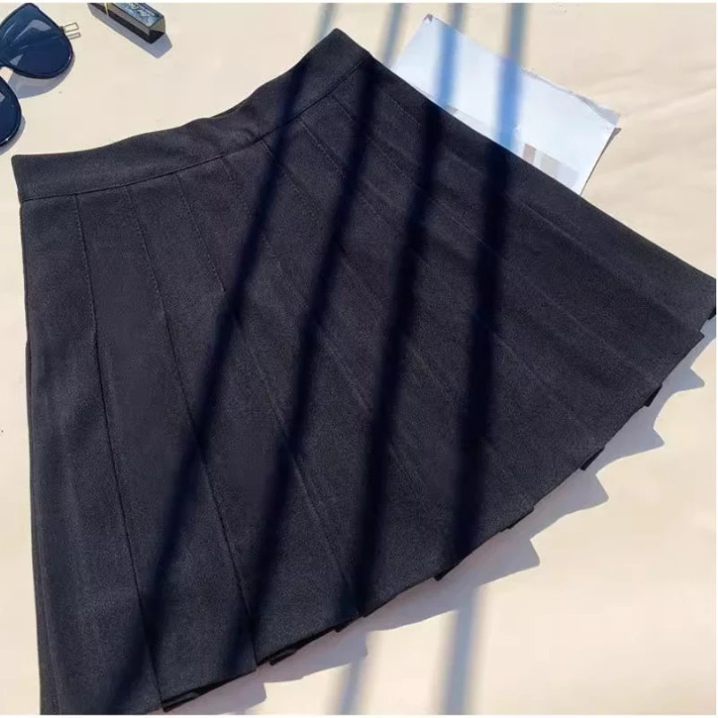 حجم كبير النساء خريف شتاء موضة الحد من العمر كلية الصوفية تنورة عالية الخصر ألف خط تنوعا بلون مطوي التنانير #2