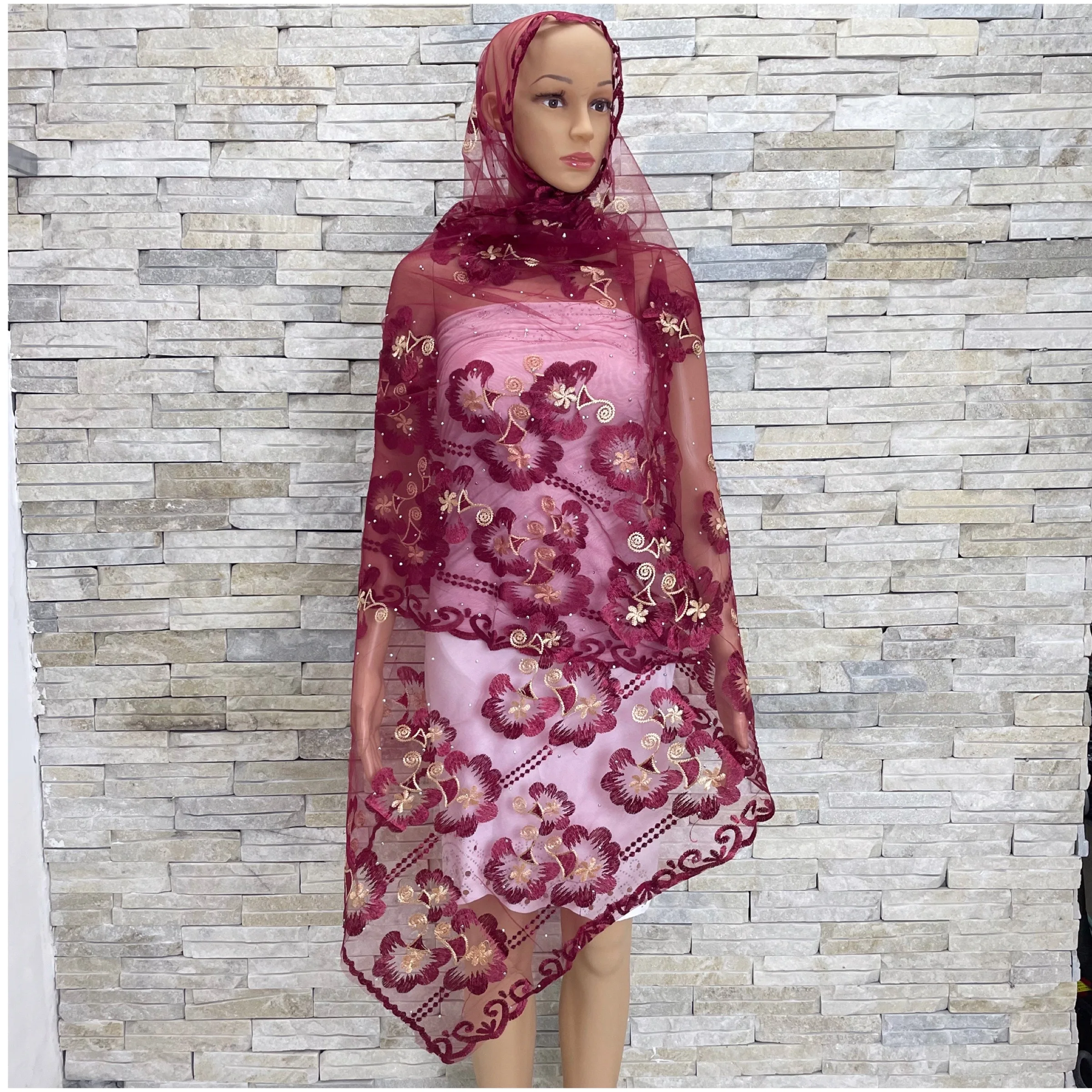 2024New High Quality  African Muslin Islamic Scarf Dubai Ramadan Net Hijab Pashmina Extremely Soft Turban Women Wraps