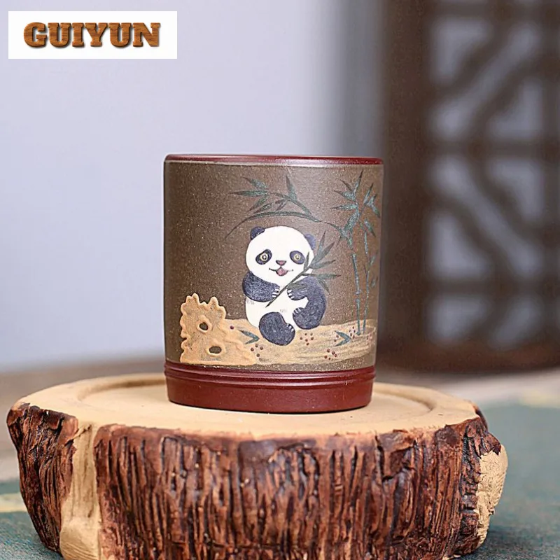 

130ml Yixing Purple Clay Panda Teacup Aesthetic Tea Bowl Single Cups Tea-tasting Meditation Cup Jianzhan Master Cups Drinkware