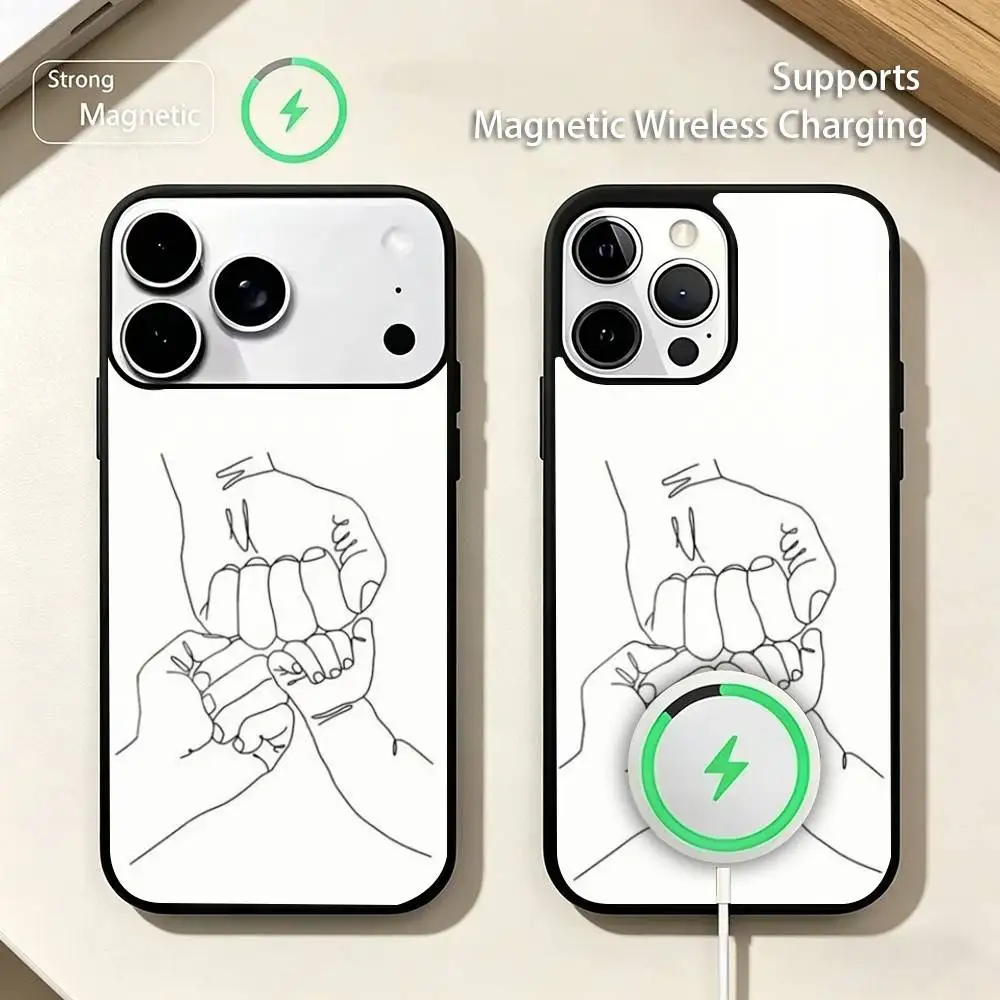 

H-Hand Baby Mom Dad Phone Case For iPhone17,16,15,14,13,12,11 Plus,Pro Supports Magnetic Wireless Charging