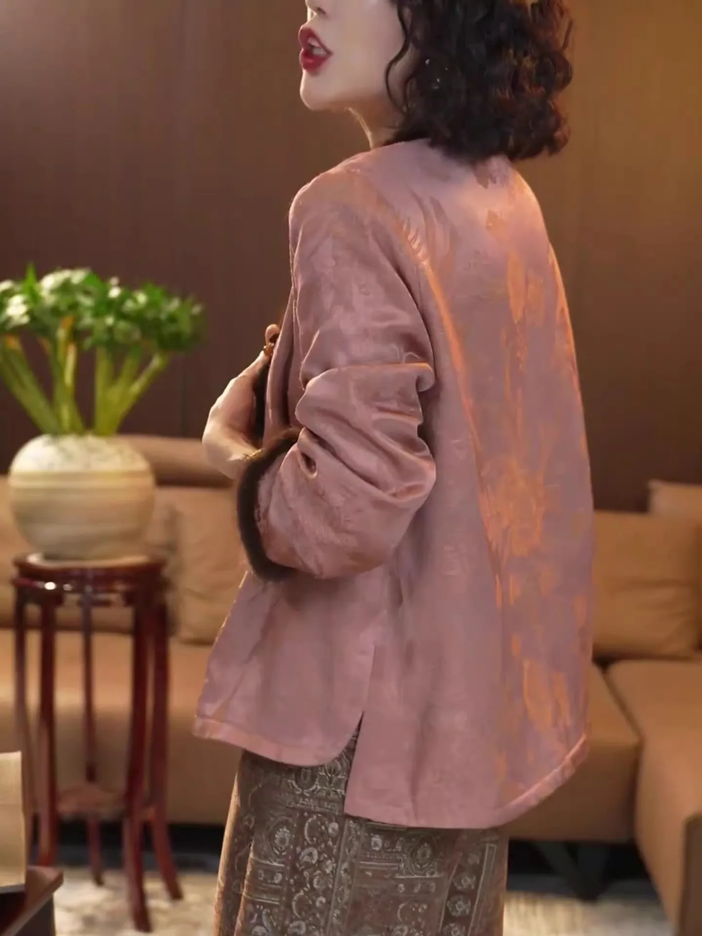 Nuevo 2025 invierno chino Sle mujer ort prendas de vestir exteriores piel de visón impreso Slim Fit Patchwork Jaet suelta ajuste largo Sve abrigo