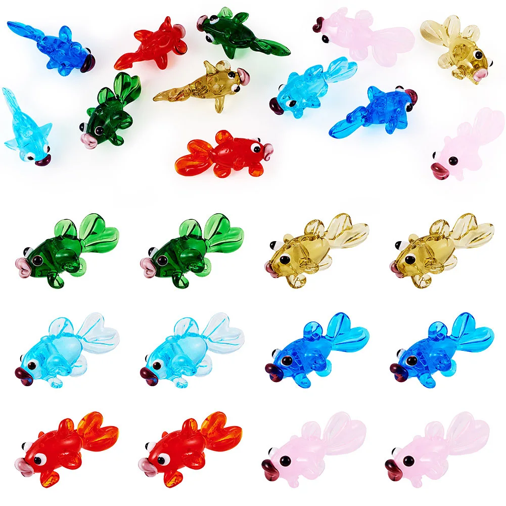 12Pcs Handmade Lampwork Beads Goldfish Mixed Color for Making DIY Jewelry Necklace Bracelet Earring Craft Accessories Cute Style