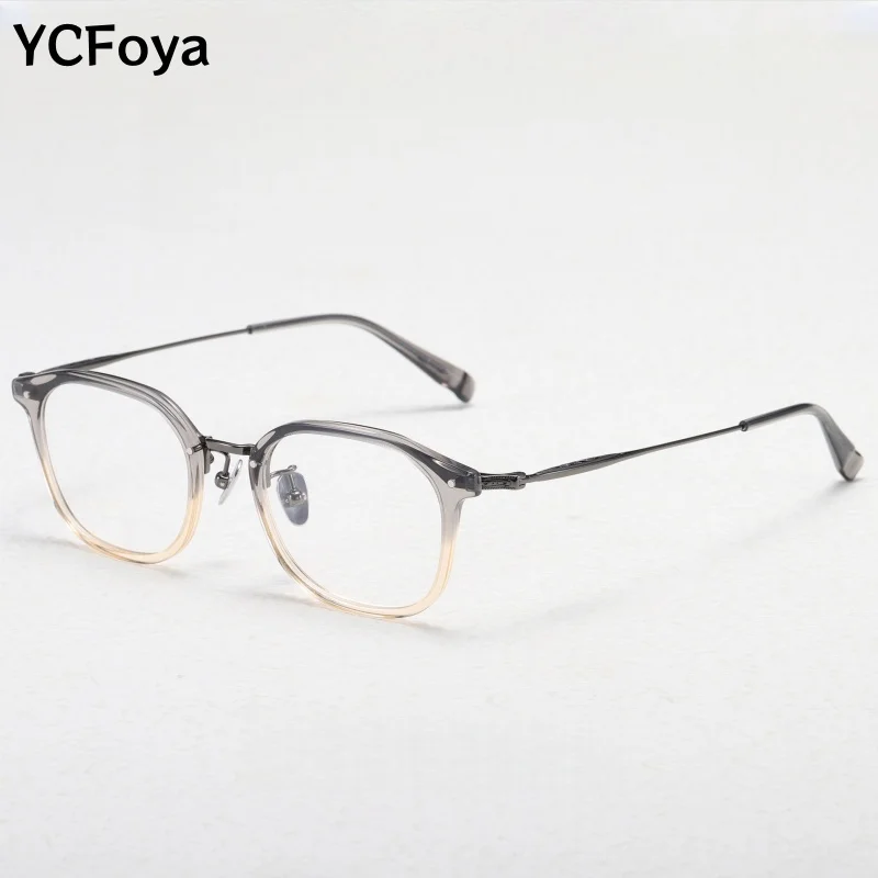 

YCFoya Retro Japanese Acetate Pure Titanium Frame Glasses Big Face Modify Fashion High-Quality Eyewear for Men And Women FOSTER