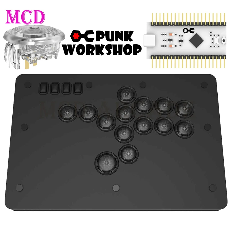 Punk Workshop Mini HitBox Controller With Brook Wingman FGC Adapter Kit For PC/PS4/PS5 Original PUNK WORKSHOP Chip and Button