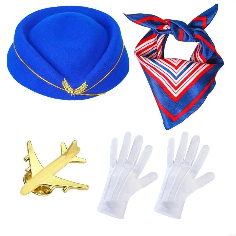 Q0KE Kapitein en Stewardess Cosplay Kostuum Accessoires voor Halloween Paar Dress Up Kapitein Hoed Aviator-Zonnebril Prop