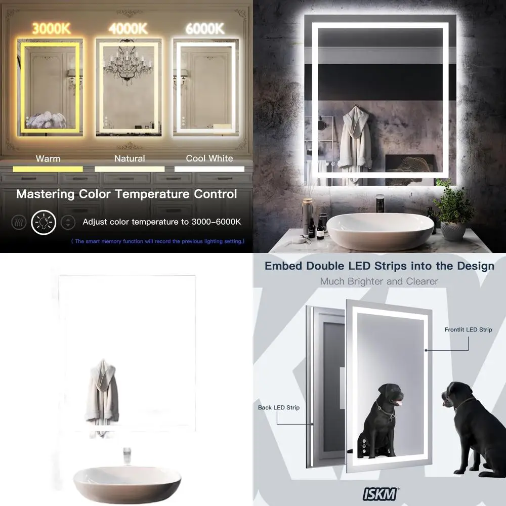 

32x36 Inch LED Illuminated Vanity Mirror with Anti-Fog Tempered Glass, Wall-Mounted, ETL Certified