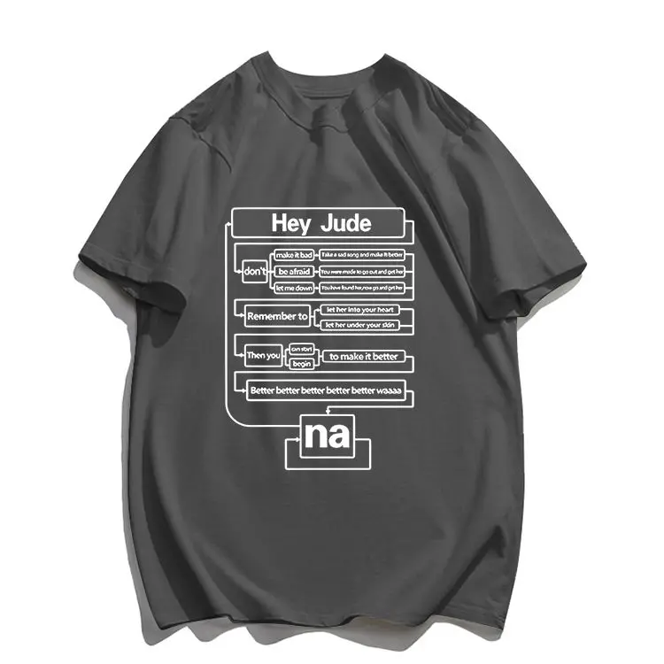 تي شيرت البيتلز يا جود بأكمام قصيرة فضفاض وكاجوال، يتميز بهيب هوب معدني وقطن خالص #3