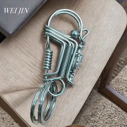 Stainless Steel Keychains, 3 Steel Wires Matte Color Handmade Dragon Head Mechanical Car Key Ring, American Men Outdoor Trinket