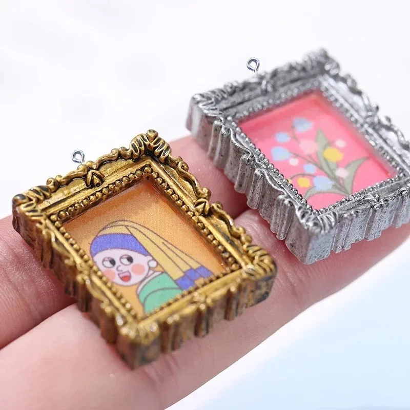 10Pcs Flatback Cabochon Vintage Resin Photo Frame Charms Pendants DIY Supplies for Handmade Earring Bracelet Necklace Jewelry