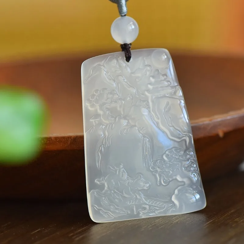 High Ice Chalcedony Landscape Jade Pendant, The Same for Men and Women, All-match