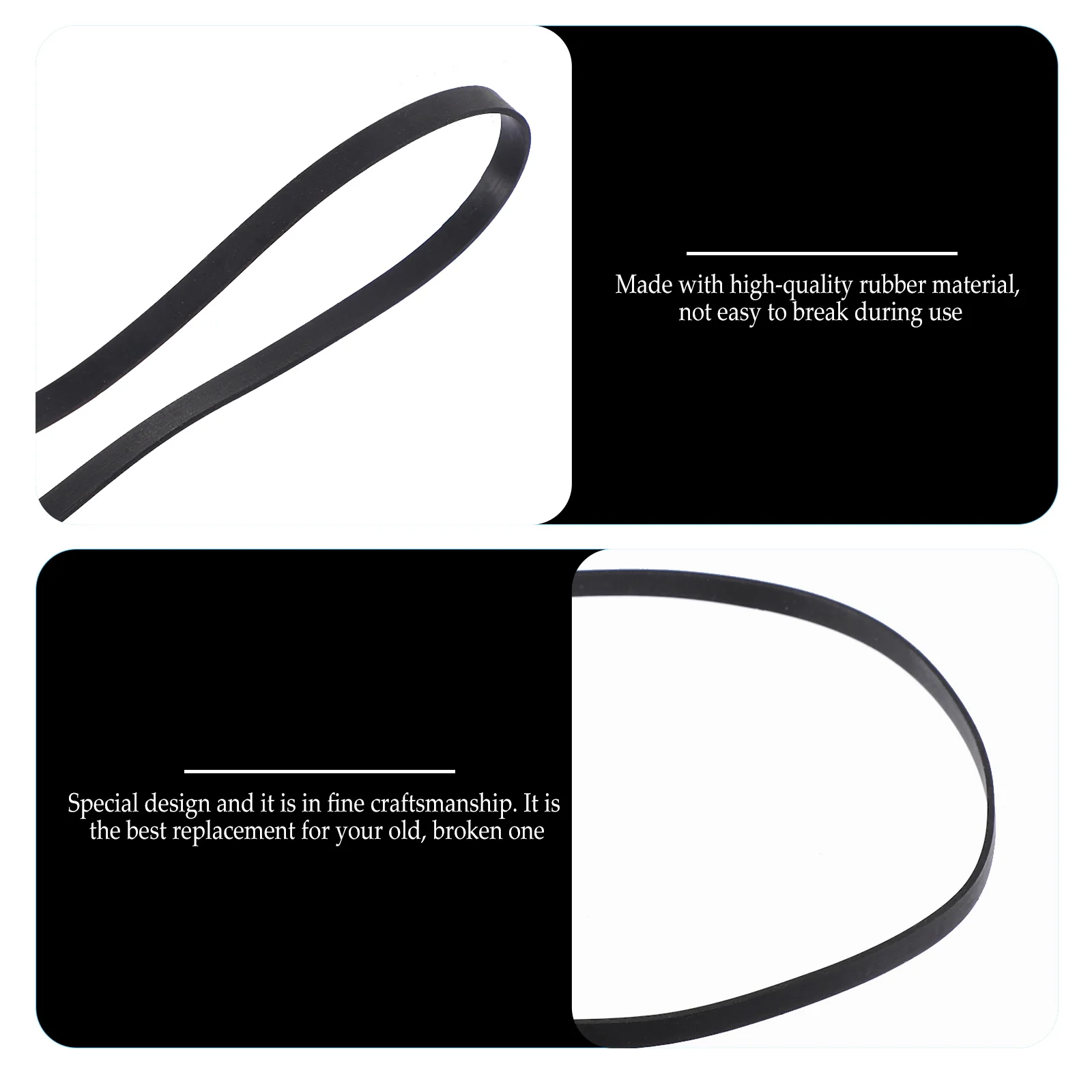 

2Pcs Black Vinyl Record Player Belt Rubber Turntable Replacement Phonograph Accessory Reel to Reel Recorder Flat Belt Fine