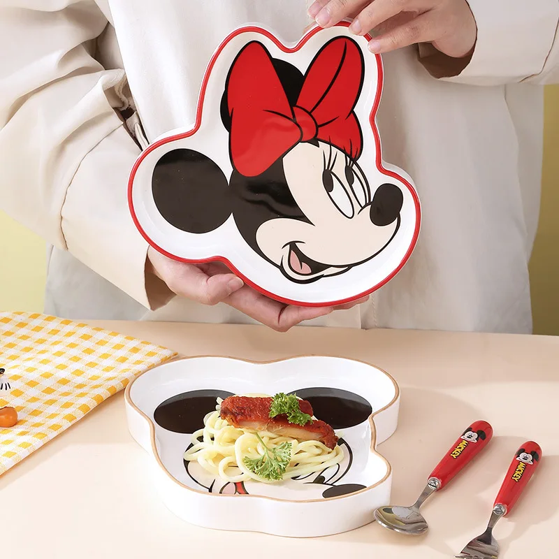 Miniso Disney Lotso Breakfast Bowl Kawaii Pooh Fruit Plate Cartoon Printing Minnie High Temperature Resistance Ceramic Tableware