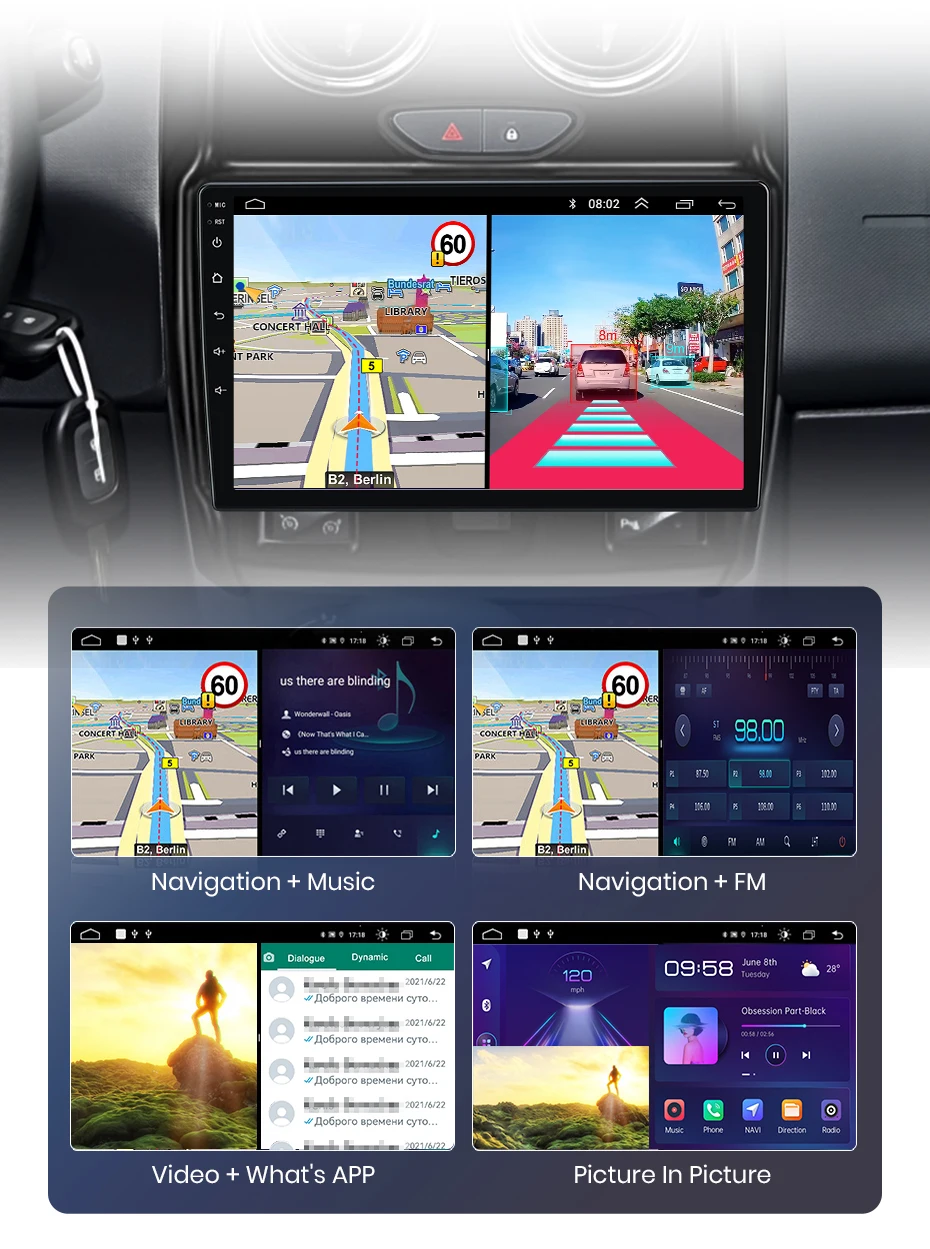 Junsun Autoradio für Renault Duster D 2015-2020 und Lada Largus 2021 mit CarPlay, Android Auto, FM, RDS, DSP, BT, GPS-Navigation, Lenkradfernbedienung, HD IPS Touchscreen, Plug & Play Multimedia-Player, Freisprechfunktion, Original-Autostil-Haupteinheit – Detail 19