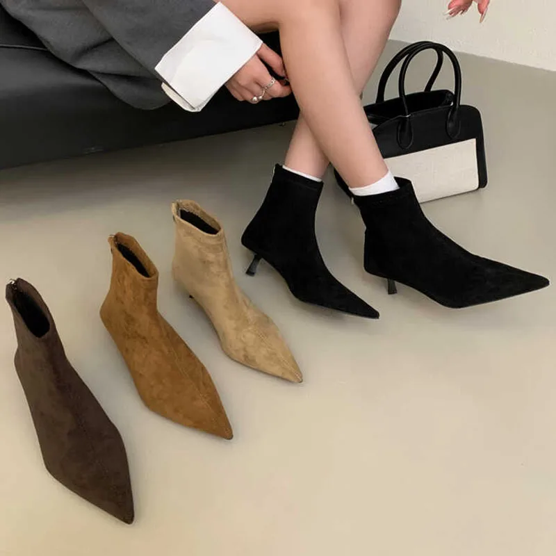 2024 Winter New Brand Women Short Boots Fashion Pointed Toe Ladies Elegant Ankle Boots Thin High Heel Dress Pumps Shoe New Woman