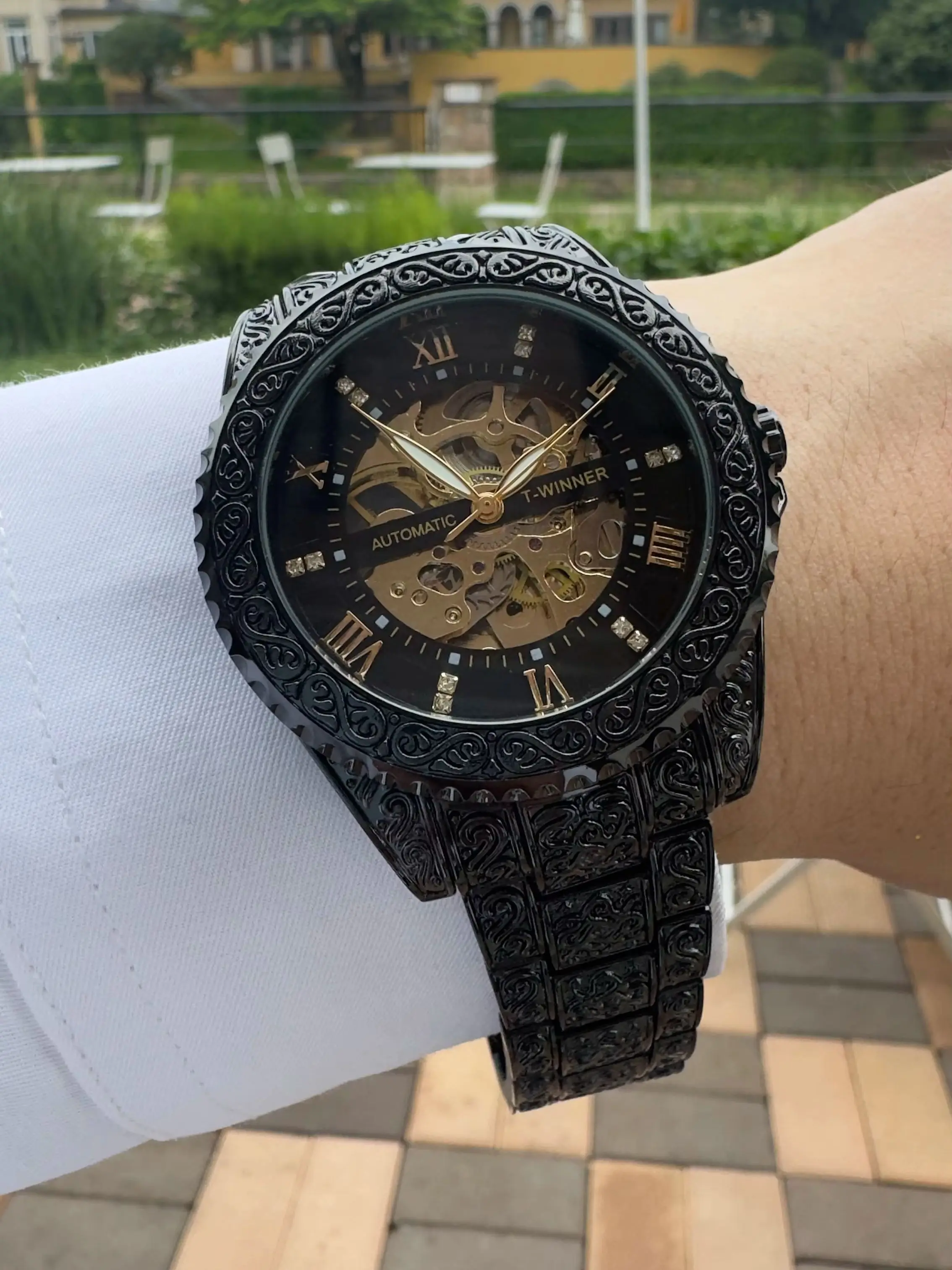 WINNER Retro Skeleton Automatic Mechanical Watch for Men Carved Stainless Steel Strap Business Mens Watches Top Brand Luxury New