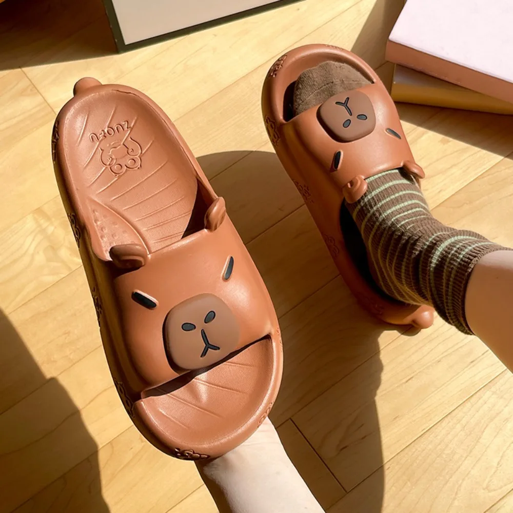 Moda dos desenhos animados capivara chinelos eva mulheres homens plataforma flip flops anti deslizamento dedo do pé aberto slides sandálias interior ao ar livre