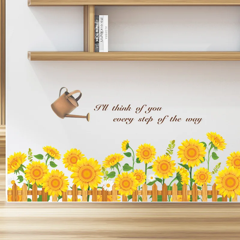 

Painted Sunflower Wall Sticker Skirting Line Kid Room Background Home Decoration Mural Bedroom Self-adhesive Baseboard Wallpaper