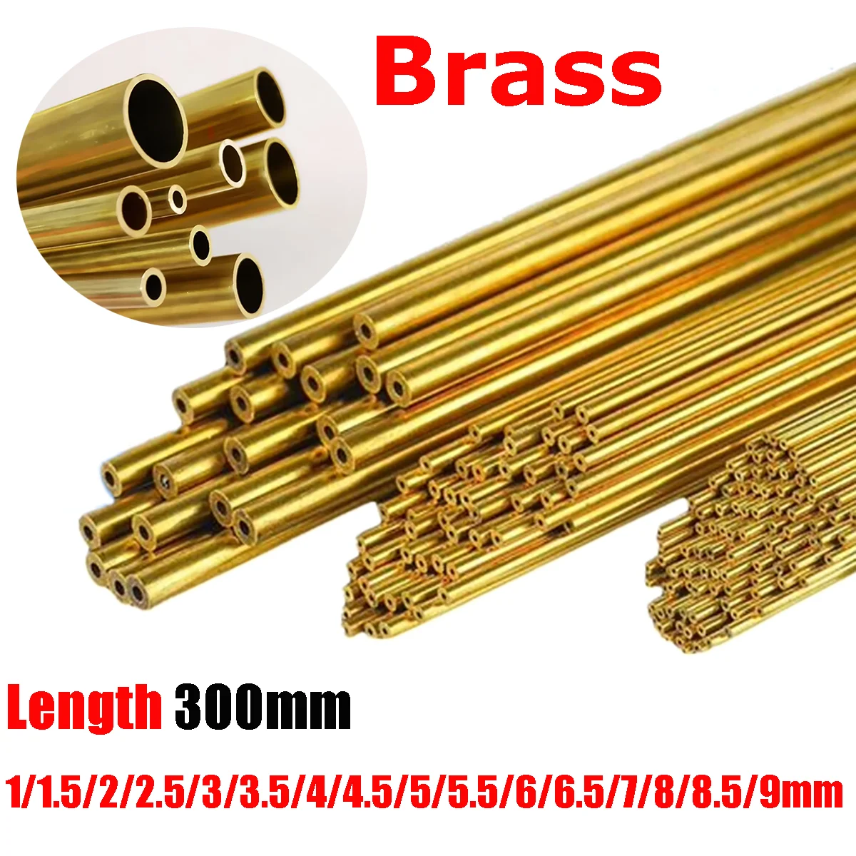 1pcs H65/62 Brass Tube Diameter 1 1.5 2 2.5 3 3.5 4 4.5 5 5.5 6 6.5 7 8 8.5 9mm Length 300mm Hollow Straight Round Pipe Tubing