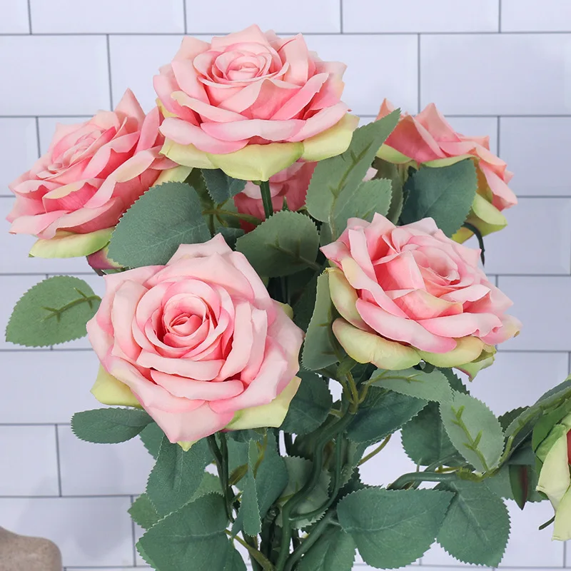Flor Artificial de seda rosa, decoración para el hogar, boda, Hotel, ingeniería, suave, 42CM